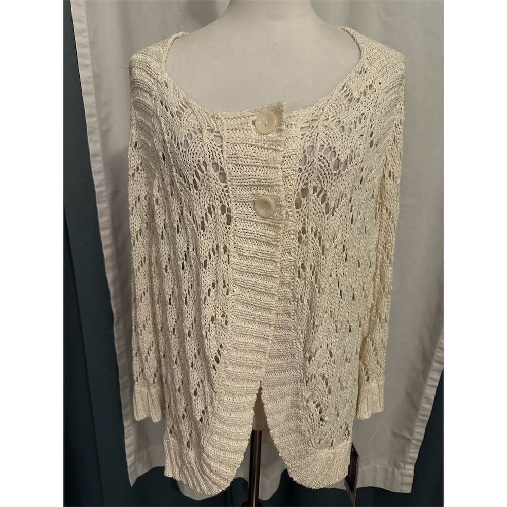 Peter Nygård Women's XL White Crochet Cardigan Sweater
